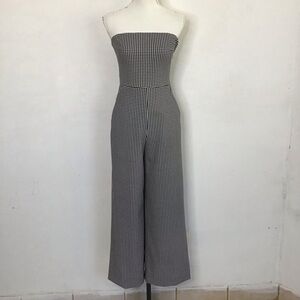 Express Women Vintage White Black Gingham Patterned Sleeveless Event Jumpsuit S